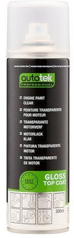 Autotek Professional Clear Top Coat Engine Paint, 300ml - Gloss Finish, Fast Drying, High Heat Lacquer with Long Lasting Protective Coating