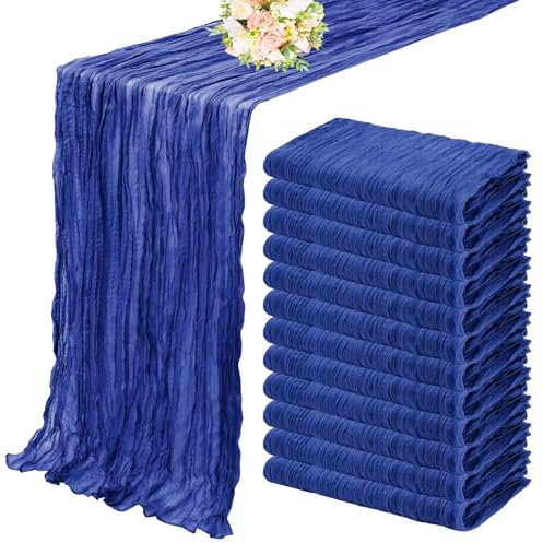 Runner da tavola in garza 10PCS Semi-Sheer Gauze Table Runner Cheesecloth Table Setting Dining Wedding Party Christmas Banquets Arches Cake Decor Lavabile Tablerunner(10Pcs Blue,10PCS 90X400cm)