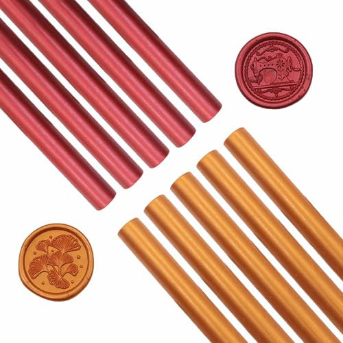 Scentoria 10 Stück Siegelwachs, Siegelwachs Gold, Siegelwachs Rot, Siegelwachs Set, Wachssiegel Set für Umschlag/Einladungen/Karten/Retro Wachs Siegel - Stempel(Rot,Gold)