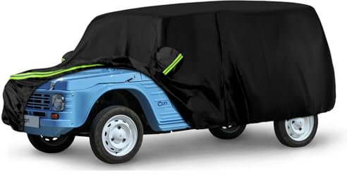 Housse de Voiture Adaptée pour Citroen Mehari 1968-1988, Housse de Garage Complète Noire étanche avec Porte Zippée pour Neige, Pluie, Protection Tous Temps