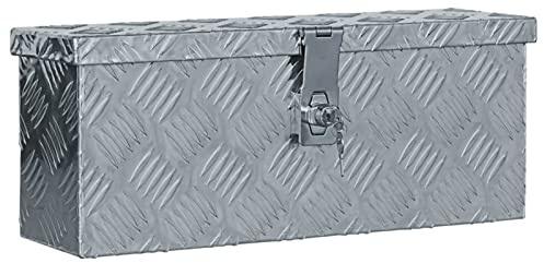 IKAYAA Caja de Herramientas de Aluminio 48.5 x 14 x 20 cm Resistente a la Corrosión con Sistema de Cierre de Almacenamiento de Herramientas Maletín Seguridad y Transporte Plateado