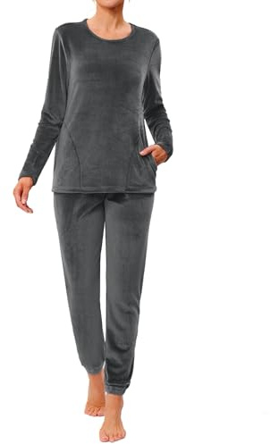 Wayleb Pyjama Femme Hiver en Velours Décontracté et Chaud 2 Pièces D’Intérieur Style Survêtement avec Sweatshirt et Pantalon Ensemble Vêtements de Nuit