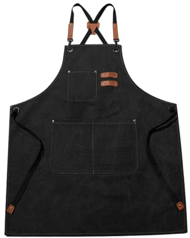 Derwrtup Delantal de trabajo con bolsillos - Delantales con correas ajustables - Con 3 bolsillos y bolsa resistente a las manchas de para restaurante, jardinería, salón, taller, hornear, y