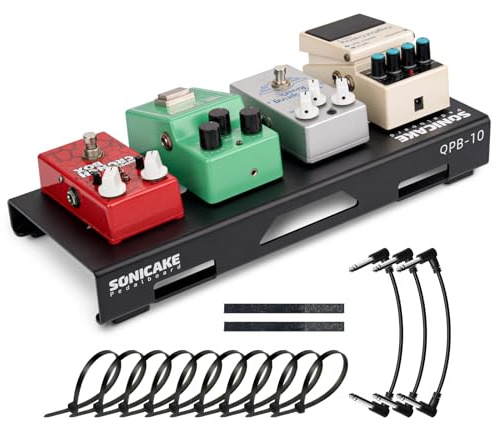 SONICAKE Pedaliera Mini per Chitarra in Alluminio Pedalboard per Effetti per Chitarra 36 x 14.5 x 5 cm con Nastro Pedaliere e Fascette Nero QPB-10