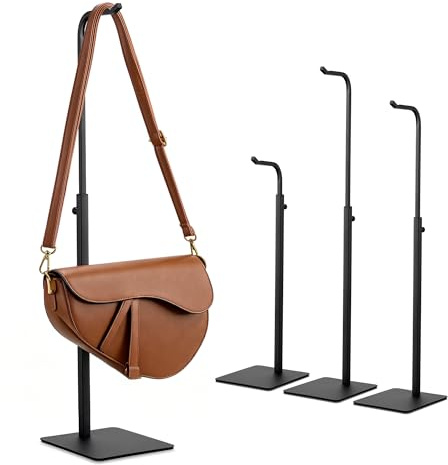 Josmimic Lot de 4 supports de sac à main en métal réglables en hauteur pour sacs à main, bijoux et accessoires - Organiseur de sac solide pour armoire et comptoir de magasin - Noir