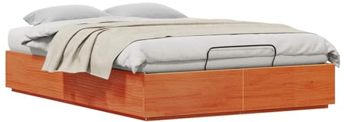 vidaXL Estructura de Cama Ottoman Marrón Cera 140 x 200 cm Pino Macizo, Cama ottomana Moderna con Amplio Almacenamiento y elevación hidráulica, Hecha de Madera de Pino