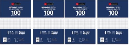 Miquelrius - Blocs de recambio, 200 hojas sueltas cuadriculadas 4 mm, Papel opaco 90 g/m², Recambio hojas A4 sin perforar para carpeta anillas o archivadores, Material escolar para la vuelta al cole