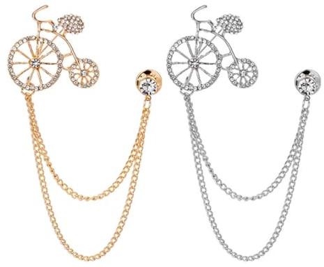 Lurrose 2 Pièces Broche Vélo Broche Élégante en Fer et Diamant Imitation, Argenté, Chaîne, Détails Délicats, pour Chapeau et Robe