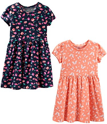 Simple Joys by Carter's Short-Sleeve And Sleeveless Dress Sets, Pack of 2 Playwear-Dresses, Blu Marino Floreale/Pesca Stampa Farfalle, 3 Anni (Pacco da 2) Bambine e Ragazze