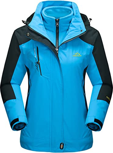 TACVASEN Mountain Jacket Womens Fleece Waterproof Jacket Outdoor Winter Warm 3-in-1 Coat Sweater Woman Windproof Sweatshirt Hoody, Blue, UK L