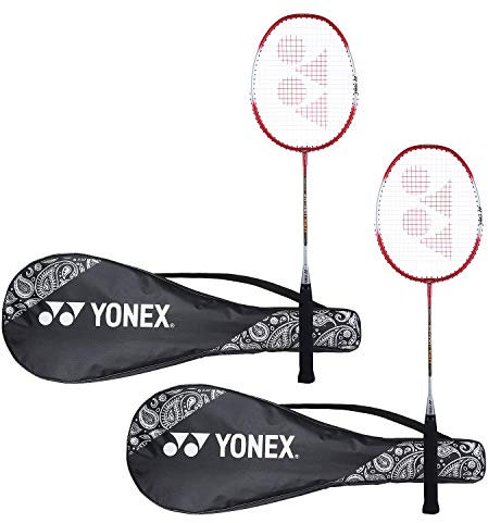 Yonex ZR 100 Badmintonschläger aus leichtem Aluminium-Mischgewebe mit vollständiger Abdeckung, 2 Stück (rot/rot)