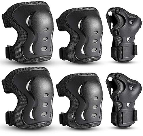 Kids/Youth/Adult Knee Pads Elbow Pads with Wrist Guards Protective Gear Set 6 Pack for Roller Skating Skateboard Cycling Skating Bike Scooter Riding Sports