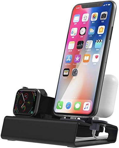 3 en 1 Station de Charge Apple, Aluminium Support Chargeur iPhone et Apple Watch Series 8 SE2 7 SE 6 5 4 3 2 1, Support iWatch 45mm/41mm/44mm/42mm/40mm/38mm, iPhone 14 Pro Max 13 12 11 XR et Airpods