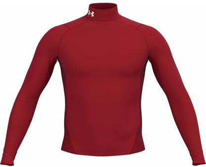 Under Armour Uomo ColdGear Armour Comp Mock, Maglia Manica Lunga in Tessuto a Doppio Strato con Interno Ultra Caldo, Maglia Termica per Corsa, Ciclismo e attività all'aperto in Inverno,Red/White,SM