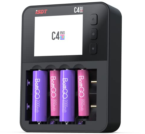 ISDT C4 EVO Fast Battery Charger Capacity Tester for AA AAA 18650 21700, Smart Battery Analyzer for 1.5V Li-ion 1.2V Ni-MH/Cd/NiZn Rechargeable Batteries with Discharge Refresh 36W USB-C Input