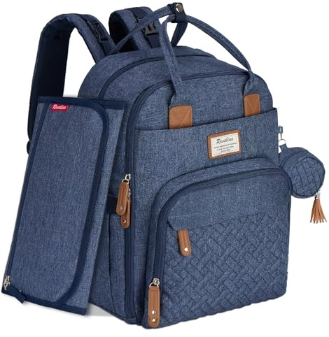 RUVALINO Sac à Dos à Langer, Sac à Langer bébé avec Matelas à Langer Portable, Porte-Sucette et Sangles de Poussette, Sac de Voyage multifonctionnel pour Maman ou Papa