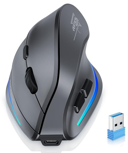 ECHTPower 2.4G Vertikale Ergonomische Maus Wireless, Wiederaufladbare kabellose Funkmaus Computermaus für Büro/Home Windows PC, Vertical Ergonomic Mouse 2400 DPI, 6 Tasten, Rechtshänder (Grau)