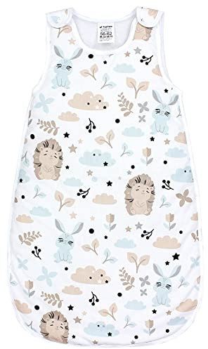 TupTam Schlafsack Baby 2.5 TOG – OEKO-TEX Ganzjahresschlafsack Kinder mit Seitlichem Reißverschluss, Ärmellos, Farbe: Igel Hase Beige Mineralgrün, Größe: 56-62