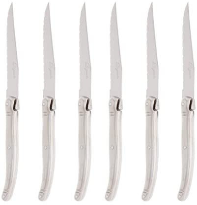 Pradel Excellence - Les Argentes Set de 6 Couteaux Inox - Lame 11,5 cm - Manche Acier 410 - Boîte Couleur - Logo Laguiole pour Élégance et Précision lors des Repas Festifs