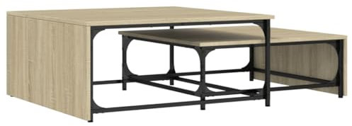 vidaXL Satsbord 2 st sonoma-ek konstruerat trä och metall, sidobord, soffbord, vardagsrumsbord, sido bord, soff bord, vardagsrum bord, träbord