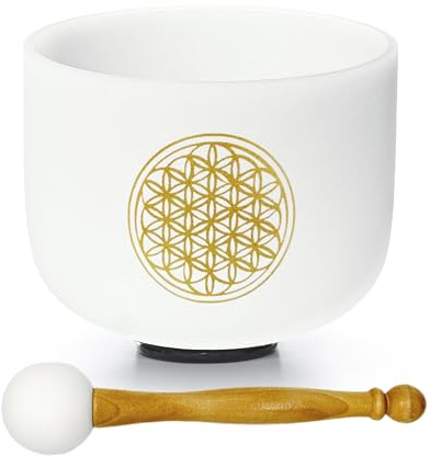 TRAYAYA Flower of Life Sound Healing Bowl Kristall Klangschale 528hz Crystal Singing Bowl 8 inch，C Note Wurzelchakra, Rubber Mallet Included