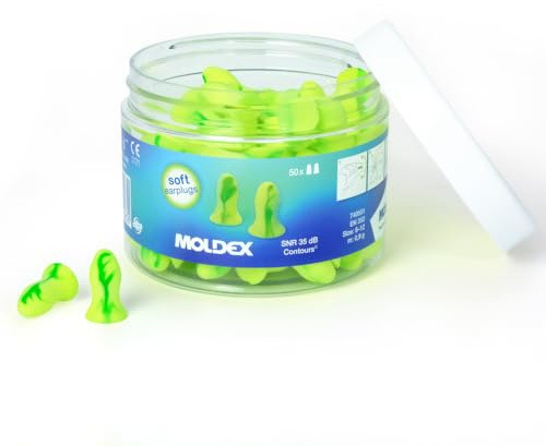 Moldex Contours® 740501 Lot de 50 paires de bouchons d'oreille anatomiques avec isolation acoustique (SNR 35 dB), idéal pour dormir, sans PVC, voyage et travail