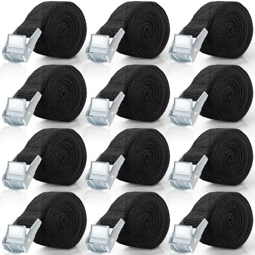 ROELLY 12 Piezas de Cinchas de Amarre, Cinchas de Amarre Pequeñas de 1 m, Correa de Amarre Ajustables con Cierre de Clip, Correas Tensoras, Adecuadas para Motocicletas, Bicicletas,Camping, Negro