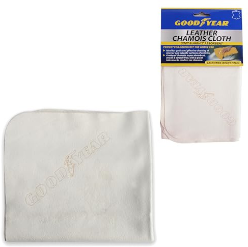 Goodyear Xl äkta läder Chamois – naturlig chamois, superabsorberande, strimmor, repfri, med större tolerans för bilrengöringsmedel| förblir mjuk när du torkar | Perfekt för rengöring av interiör och