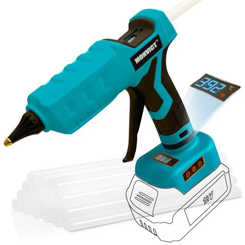 MONVICT Cordless Glue Gun for Makita 18V Battery, Upgraded 100W Digital Temperature Adjustable Handheld Electric Power Full Size Heavy Duty Hot Glue Gun with 10 Glue Sticks (Tools only)