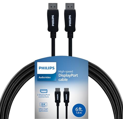 PHILIPS 8K DisplayPort Cable, 6 Ft Long Cord, 8K@60Hz