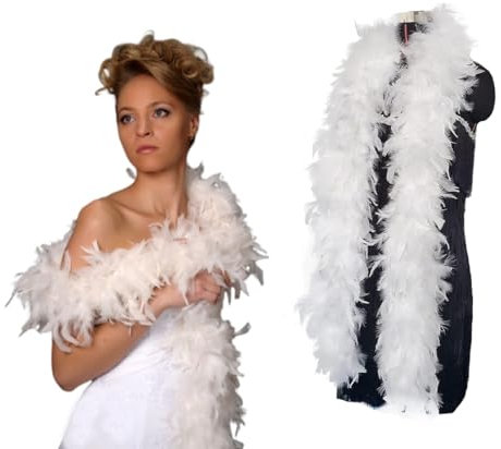 EIROVYA Federboa Weiß, 120cm Lange Weiße Federboa, Federn Weiss Weihnachtsgirlande 20er Jahre Kostüm Accessoire für Karneval(Weiß), 1 Stück