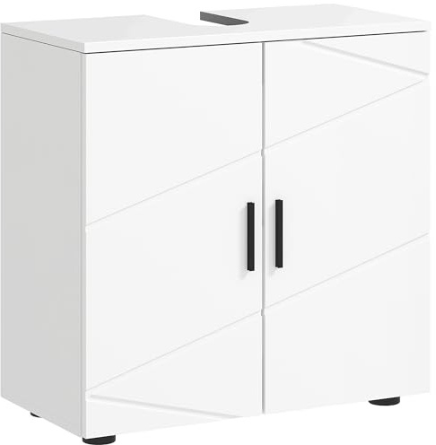 kleankin Under Sink Bathroom Cabinet, Bathroom Vanity Unit, Basin Storage Cupboard with Double Doors and Shelf, 10W x 20Dcm U Cut-Out, White