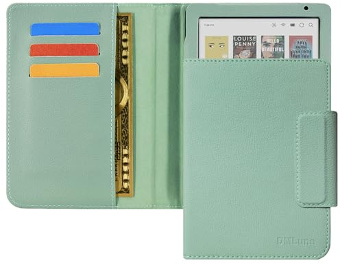 DMLuna Case for Kobo Clara BW (Model N365) / Clara Colour (Model N367) / Clara 2E 6, Folio Premium PU Leather Protective Cover, Support Cards, Auto Sleep/Wake Function, Agave Green