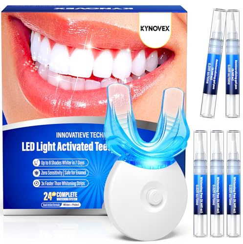 Kit di sbiancamento dei denti con luce LED - 3 penne gel sbiancanti + 2 penne gel desensibilizzanti - 18% formula sbiancante PAP - sbiancamento dei denti per la casa - denti più bianchi visibili in 7