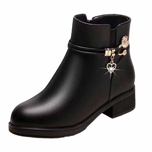 Bottine Femme Talon Confort Chic Bottines Femme Cuir Chic et Élégant Bottes Fourrées Hiver Chaudes Chaussure Bottines de Mariage Travail Boots Confortable Chaussures Petit Talon Botte Décontracté