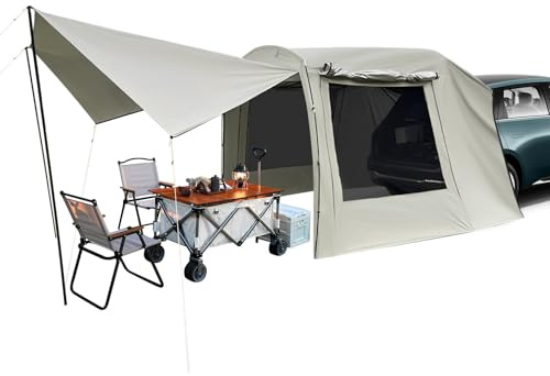 Car Boot Tent for SUVs, Vehicle Extension Camping Shelter 2.85x2.4x1.95m Waterproof PU3000 & UPF40+ Sun Protection, 4-6 Person Tailgate Tent with Mesh Windows