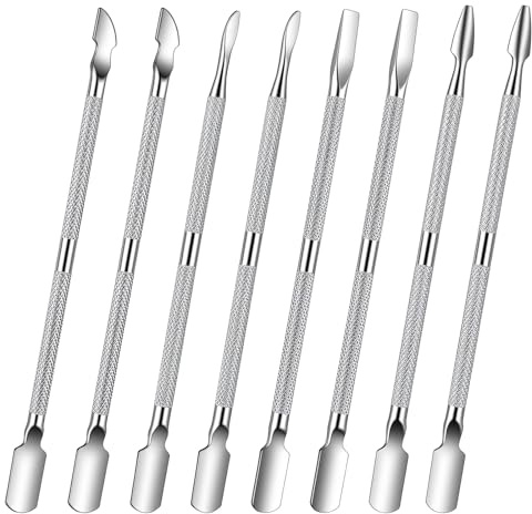 DOPENSPI Lot de 8 repousse-cuticules en métal à double tête - Outil professionnel pour manucure et pédicure - Pour homme et femme
