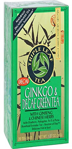 Triple Leaf Tea - Ginkgo & Decaf Green Tea - 20 Tea Bags