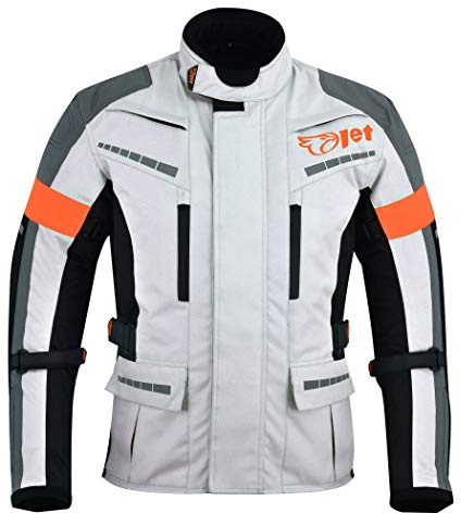 Jet Motorcycle Motorbike Jacket Mens Textile Waterproof CE Armoured Silver/Grey (Large (40 - 42))