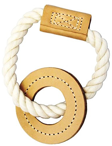 Natural Cotton & Leather Tug Toy for Dogs - Durable Chew-Resistant Design for Long-Lasting Play - Ideal for Interactive Play, Fetch & Training | Ring | Natural Cotton