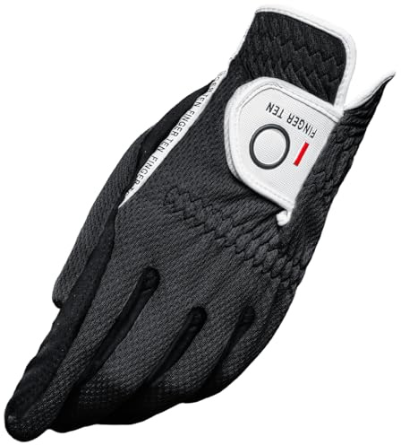 FINGER TEN Homme Raingrip Chaud par Temps de Pluie Confort Couleur Extra Value Main Gauche Gants de Golf (Noir, M/Large)