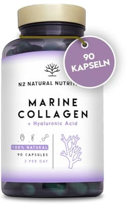 Collagene Marin et Acide Hyaluronique | Vitamine C | Magnésium | Anti Ride | Anti age | Aide à Articulations, Os, Peau et Cheveux | Collagen Hydrolysate PEPTAN | UE |90 gélules | N2 Natural Nutrition…