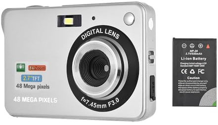Andoer Digitalkamera mit 1 Stück wiederaufladbaren Batterien, 1080P, 48 m HD, 8-facher Digitalzoom, Anti-Shake, 2,7-Zoll-LCD-Bildschirm, kleine Kamera, günstige Kompaktkamera für Kinder, Teenager, Anf