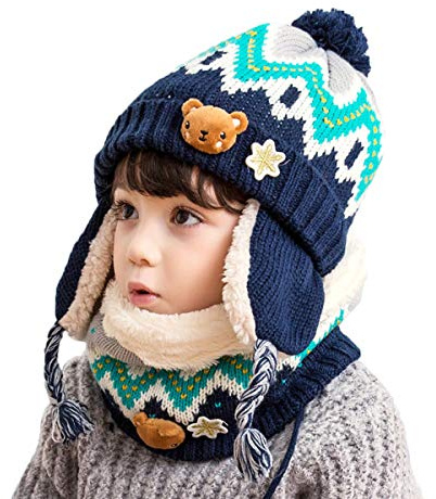 DORRISO Conjunto de Sombrero y Bufanda para Bebé Niño Niña - Linda y Cómoda para Otoño Invierno Primavera - Gorro Azul B