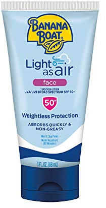 Banana Boat Light As Air Face Sunscreen SPF 50 - 3oz Travel Size, Lightweight, Oxybenzone Free Lotion
