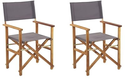 Beliani Zwei stylische Regiestühle aus hellem Akazienholz mit grauen Auflagen Cine