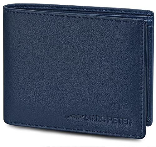 Marc Peter Oslo Geldbörse Herren Leder mit RFID Schutz I Echtleder Portemonnaie Groß I 13 Fächer I Geldbeutel für Männer I Brieftasche Wallet Portmonee aus echtem Leder (Blau)