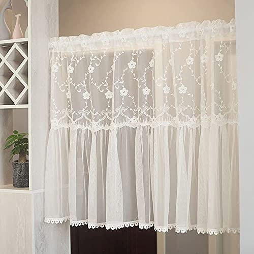 DYPZQL Vintage Scheibengardine Kurzgardine Landhausstil Bistrogardine Cafe Vorhang Voile Retro Spitze Küchengardine Weiß Kurzstores Vorhänge Für Badezimmer Schlafzimmer, W150xH40cm