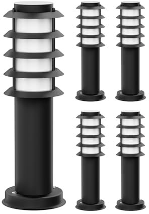 ledscom.de 5 pzas. luz de bolardo PORU para exteriores, IP44, rejilla, 39cm, negro, incl. lámpara E27 471lm, blanco extra cálido