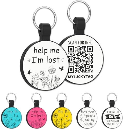 MYLUCKYTAG QR-kod silikon husdjur ID-etikett, onlineprofil, platsvarning e-post, digital etikett, tyst och hållbar hundhalsband etikett, graverad